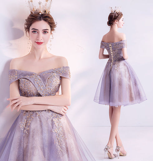 Light Purple Sweetheart Lace Applique Short Homecoming Dress, Tulle and Lace Prom Dress