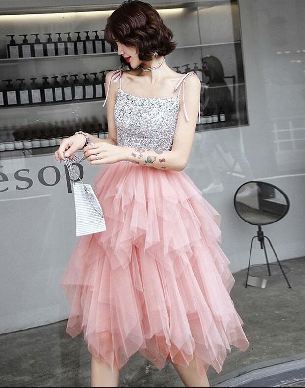 Pink Sequin Short Evening Dress Homecoming Dress Short Party Dress main image 1