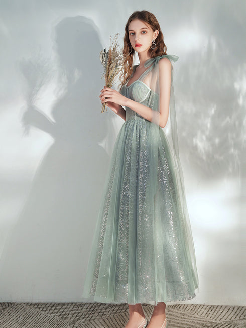 Lovely Straps Sweetheart Tulle Shiny Tulle Long Formal Dress, Cute Long Party Dresses