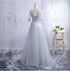 Lovely Tulle Round Neckline A-line Party Dress with Lace Applique, Short Sleeves Long Bridesmaid Dress