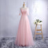 Lovely Tulle Round Neckline A-line Party Dress with Lace Applique, Short Sleeves Long Bridesmaid Dress