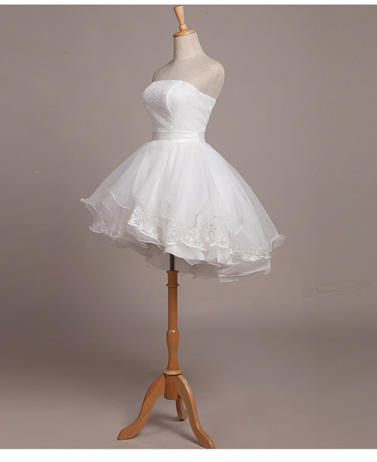 Lovely White Lace and Organza Short Graduation Dress Prom Dress Short Teen Formal Dresses