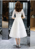 Lovely White Tea Length Lace Simple Short Sleeves Party Dress, White Lace Wedding Party Dress Graduation Dress
