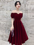 Lovely Wine Red Short Sleeves Velvet Homecoming Dress, Burgundy Prom Dress Formal Dress