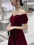 Lovely Wine Red Short Sleeves Velvet Homecoming Dress, Burgundy Prom Dress Formal Dress