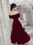 Lovely Wine Red Short Sleeves Velvet Homecoming Dress, Burgundy Prom Dress Formal Dress