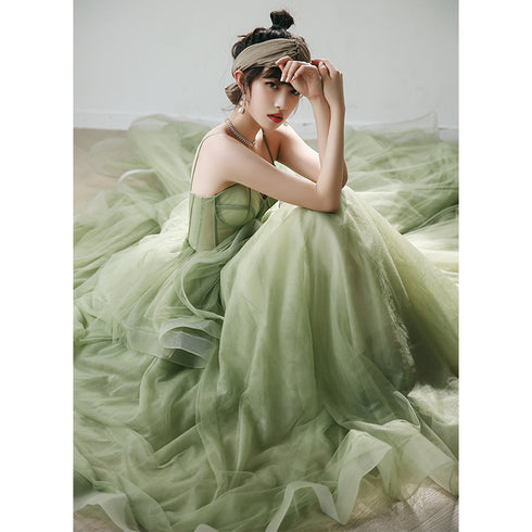 Mint Green Tulle Sweet 16 Long Formal Dress, Green Sweetheart Evening Party Dresses