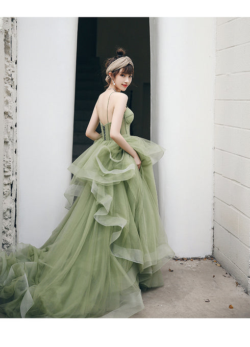 Mint Green Tulle Sweet 16 Long Formal Dress, Green Sweetheart Evening Party Dresses
