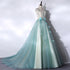 Mint Green Long Tulle with Lace Sweet 16 Dress, Beautiful Long Party Dresses