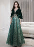 Green V-neckline Velvet Top and Tulle Long Party Dress, Green Formal Dress