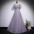Beautiful Light Purple Sequins Short Sleeves Party Dress, Purple Formal Dresses