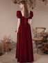 Wine Red Short Sleeves A-line Velvet Party Dress, Wine Red Bridesmaid Dress