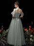 Light Green Tulle and Satin Party Dress, A-line Long Prom Dress Formal Dress