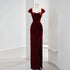 Charming Wine Red Velvet Cap Sleeves Long Party Dress, Wedding Party Dresses