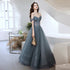 Beautiful Grey Tulle Off Shoulder Long Prom Party Dress, Grey Evening Dresses