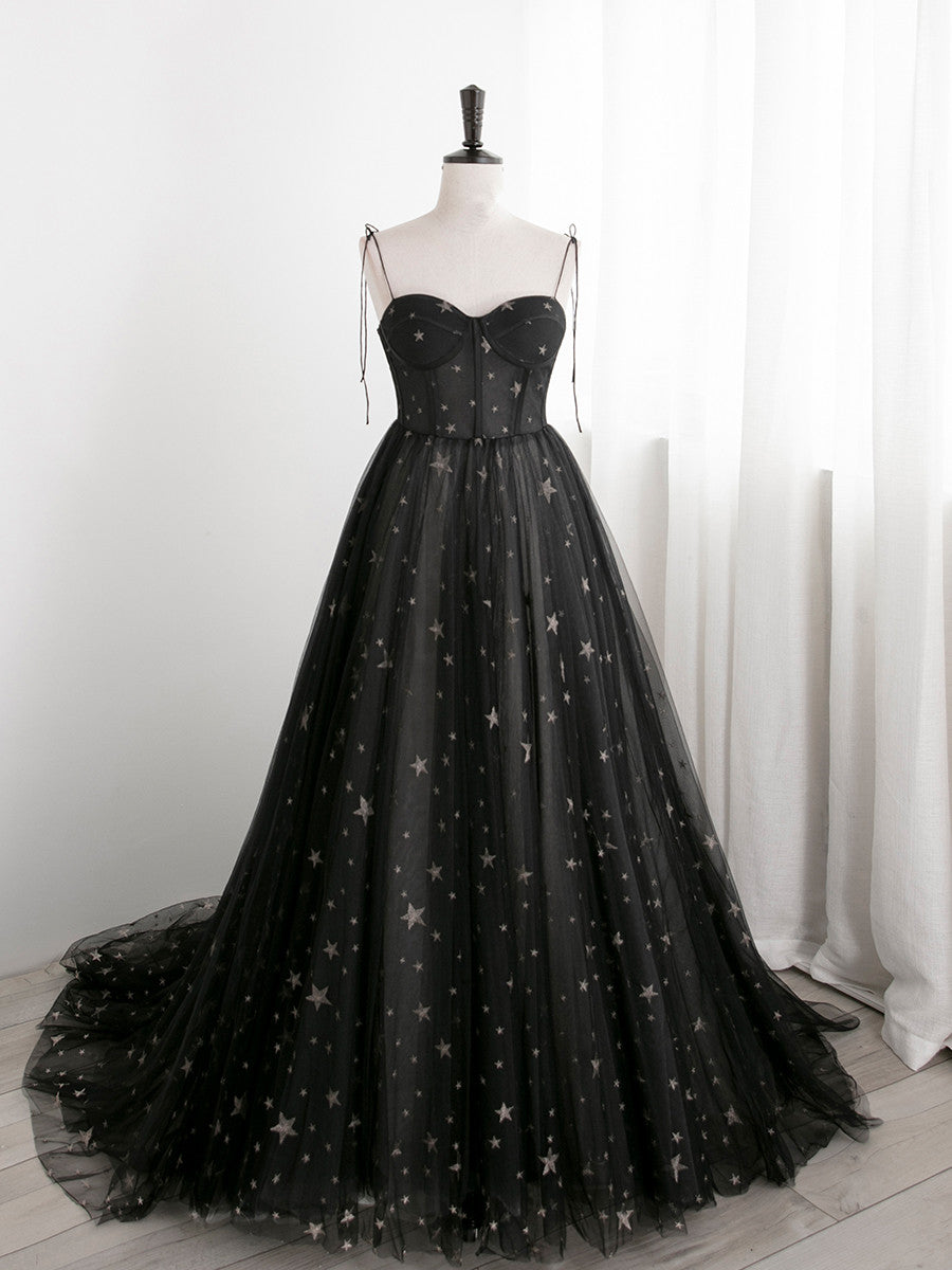 Black Sweetheart Tulle Tea Length Party Dress, Black Straps Tulle Homecoming Dress main image 1