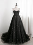 Black Sweetheart Tulle Straps Long Formal Dress, Black Evening Party Dresses