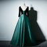 Beautiful Satin and Velvet Short Sleeves Prom Dress, A-line Green Party Dress