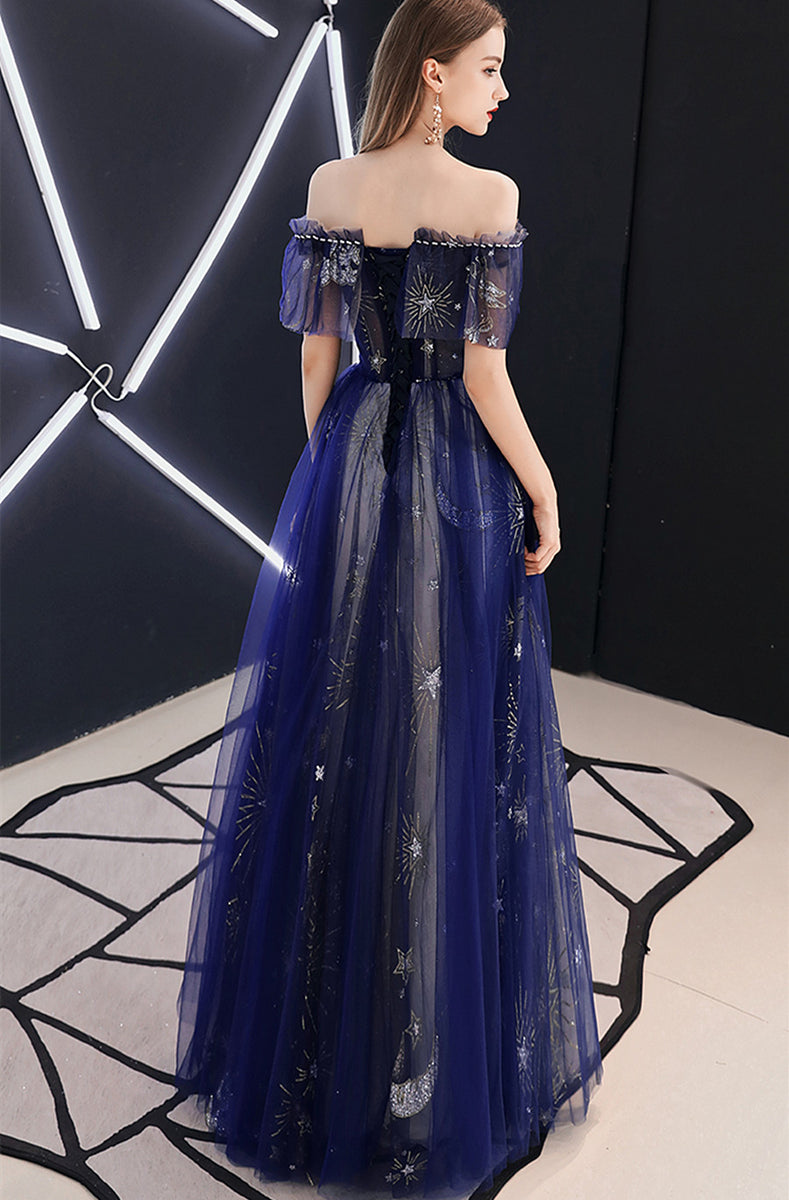Light Blue Off Shoulder Long Sleeves A-Line Party Dress Fashion Summer Dress , DP3059