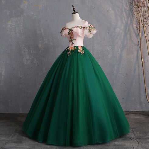 Beautiful Green Off Shoulder Tulle with Lace Formal Gown, Green Evening Sweet 16 Dresses