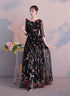 Black A-line Floral Tulle Prom Dress Party Dress, Black Evening Formal Dress