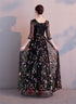 Black A-line Floral Tulle Prom Dress Party Dress, Black Evening Formal Dress