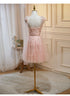 Pink Tulle Lace and Flowers Short Homecoming Dress, Cute Pink Party Dress