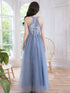 Blue Beaded and Lace Applique Long Party Dress, Blue Formal Dresses