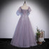 Beautiful Light Purple Sequins Short Sleeves Party Dress, Purple Formal Dresses