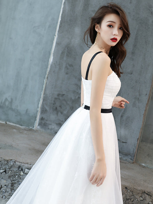 White Short Straps Party Dress Graduation Dress, White Homecoming Dresses