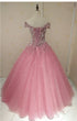 Lovely Pink Tulle Off Shoulder Sweet 16 Party Dress, Long Formal Gown