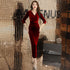 Elegant Mermaid Tea Length Wedding Party Dress, Velvet Burgundy Party Dress
