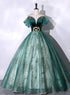 Green Ball Gown Tulle Beaded Off Shoulder Sweet 16 Dress, Green Evening Gown