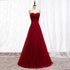 Straps Dark Red Beaded Sweetheart Long Formal Dress, Junior Prom Dress