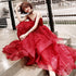 Wine Red Tulle V-neckline Long Party Dresses, A-line Straps Tulle Formal Gown Evening Dress