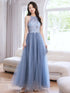 Blue Beaded and Lace Applique Long Party Dress, Blue Formal Dresses