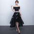Black Off Shoulder High Low Party Dresses with Flower Lace, Black Short Homecoming Dresses