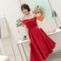 Red Satin Off Shoulder Lace-up Homecoming Dress, Red Formal Dress Prom Dress