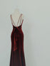Wine Red Velvet Long Party Dress, Mermaid Open Back Long Prom Dress