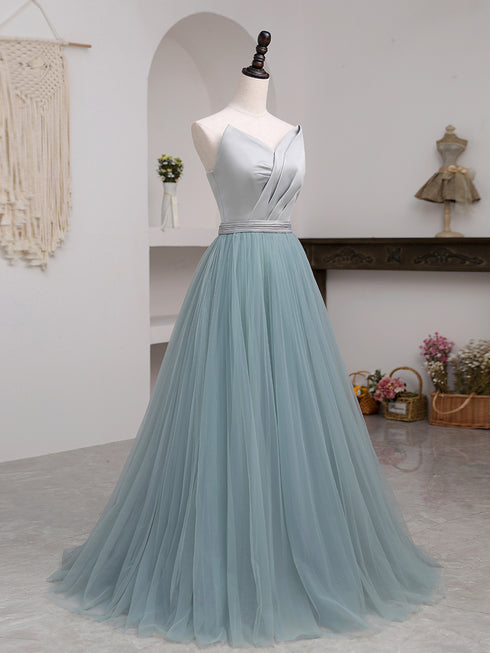 Beautiful Grey and Green Long Simple Party Dress Prom Dress, A-line Formal Dresses