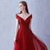 A-line Wine Red Tulle Beaded Long Party Dresses Formal Dress, Dark Red Beaded Party Dresses