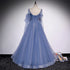 Beautiful Blue Tulle Beaded Long Formal Dress Party Dresses, A-line Wedding Party Dresses