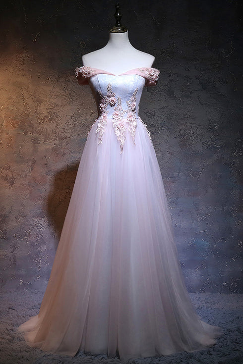 Beautiful Light Pink Sweetheart Off Shoulder Party Dress, Long Prom Dress