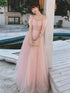 Pink Off Shoulder Tulle Simple A-line Party Dress Prom Dress, Pink Formal Gown 2022