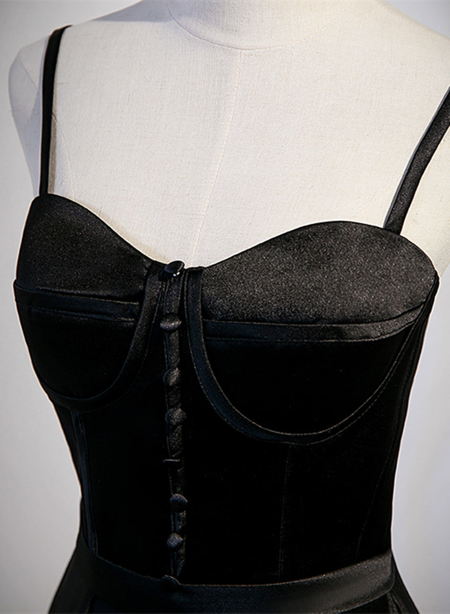 Black Satin Knee Length Party Dress , Black Backless Evening Dress main image 1