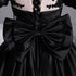 Black Satin A-line Floor Length Long Party Dress with Lace, Black Long Formal Dress