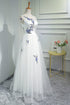 Beautiful White Tulle Long A-line Prom Dress, White Graduation Dress