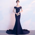 Beautiful Navy Blue Mermaid Lace Long Party Dress, Off Shoulder Evening Dress