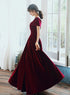 Wine Red Velvet Simple A-line Long Wedding Party Dress, Wine Red Evening Dress