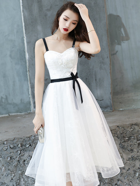 White Short Straps Party Dress Graduation Dress, White Homecoming Dresses